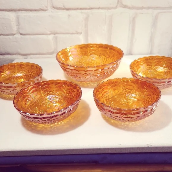 Vintage Marigold Carnival Glass Bowl Set - Picture 8 of 11